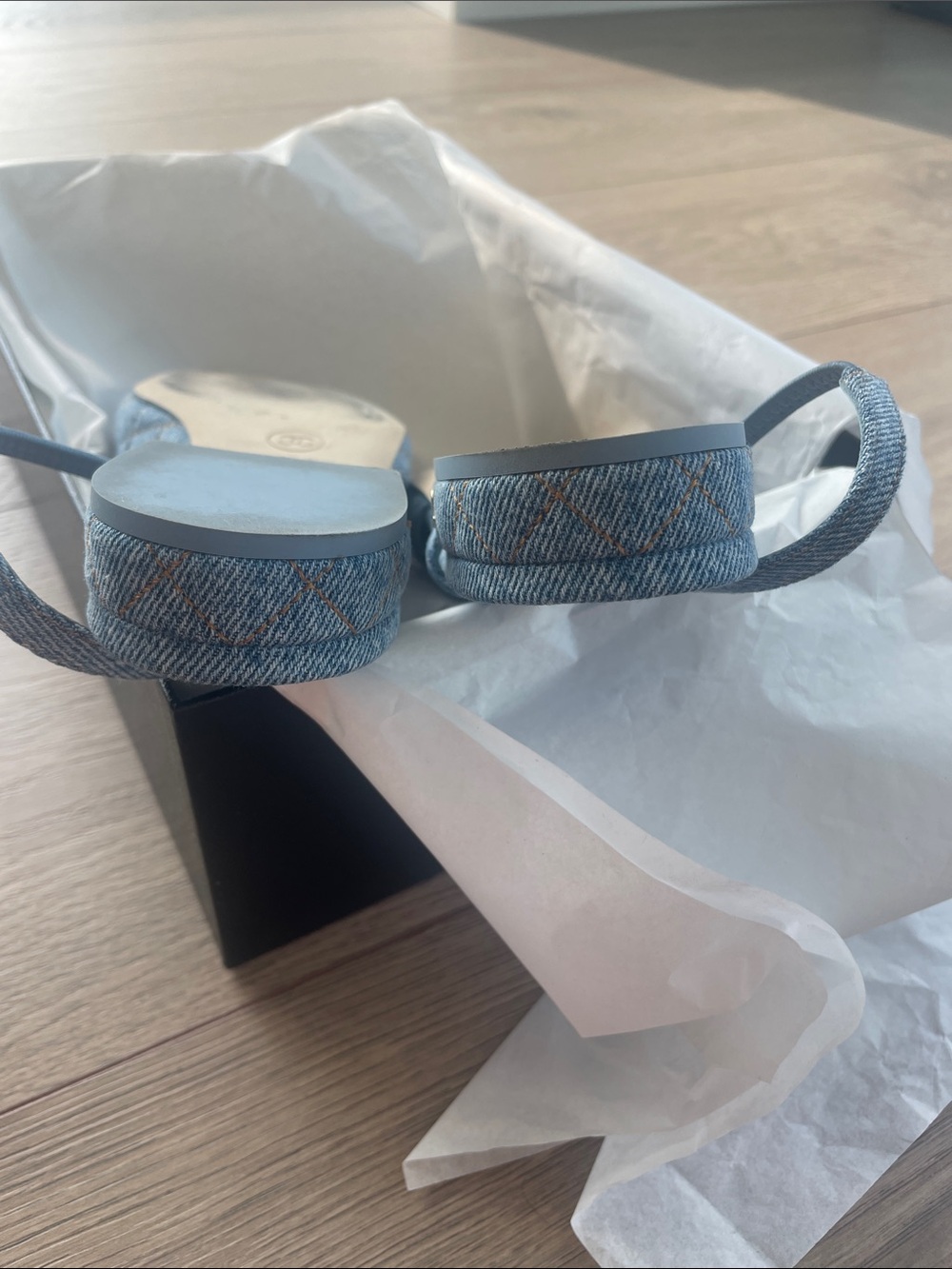 CHANEL Denim Quilted Slingback Flats in Light Blue - Picture 8 of 8